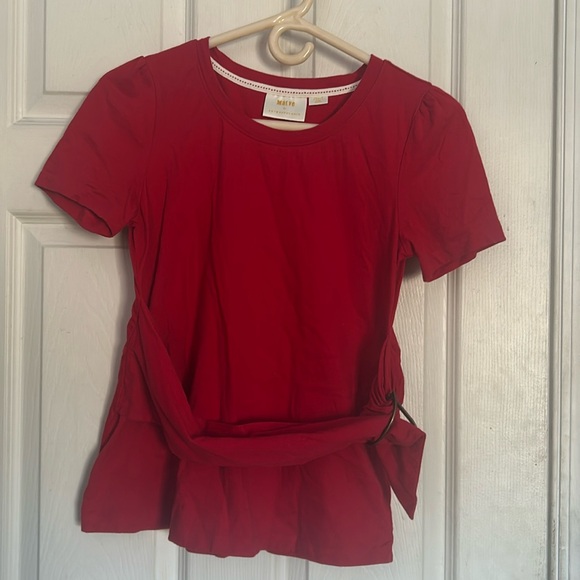 Maeve by Anthropologie Dakota wrap top short sleeve tee red size small - Picture 2 of 5